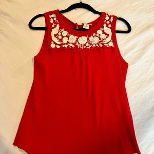 Lucky Brand Red Embroidered Tank Top